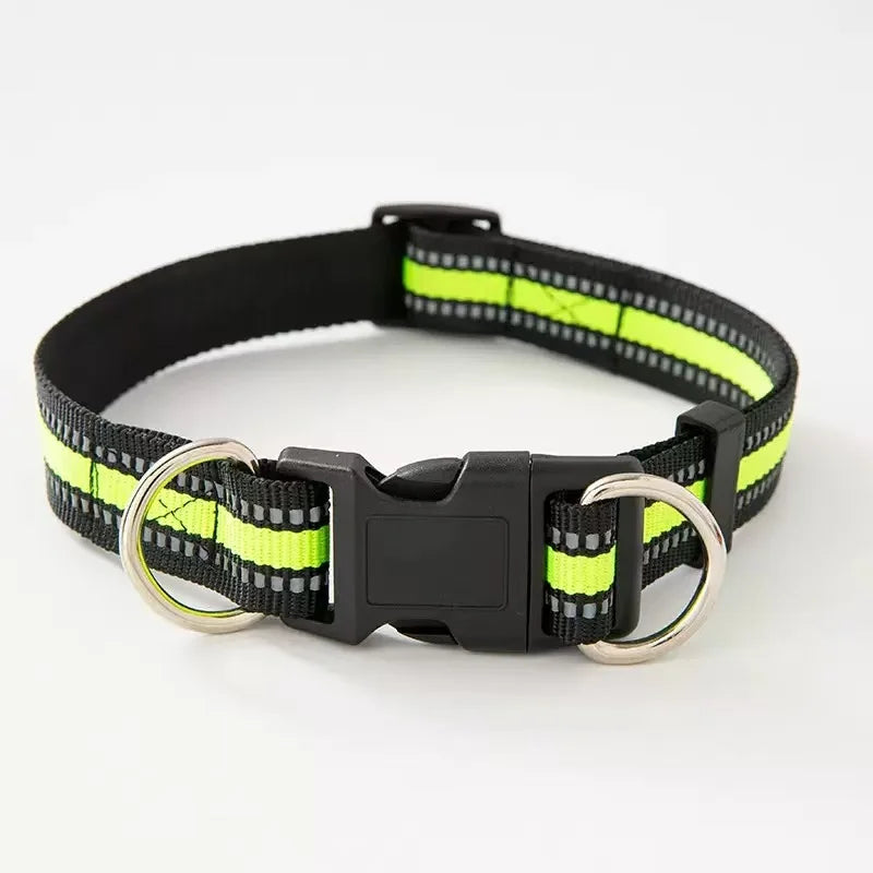 Reflective Dog Collar with Double D-Ring, Adjustable Heavy Duty Pet Collar, Durable Walking Neck Collar for Small Medium Large