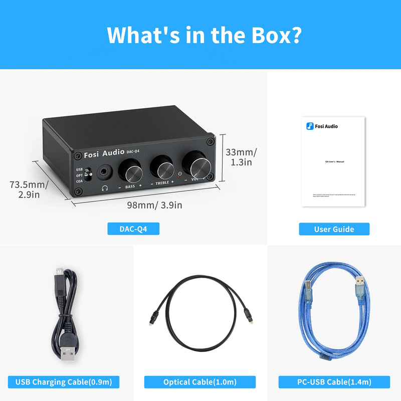 ឧបករណ៍បម្លែងអូឌីយ៉ូ Fosi Audio Q4 Mini Stereo USB Gaming DAC និងឧបករណ៍បំពងសម្លេងសម្រាប់កាសស្តាប់ត្រចៀក សម្រាប់ឧបករណ៍បំពងសម្លេងដែលដំណើរការដោយប្រព័ន្ធ Home/Desktop/Active
