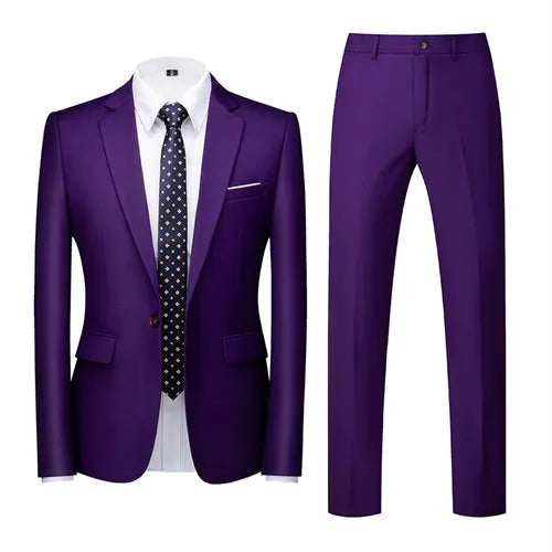 Men's Dark Green Suit Two-Piece, Asian Sizes Slim Dress Jacket and Pants,Wedding / Party Blazer Coat+Trousers Red Blue Black