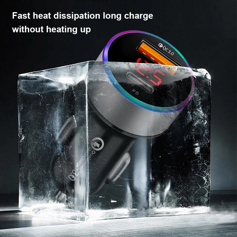 SEAMETAL USB C Car Charger 20W 2 Ports PD2.0 QC3.0 Digital Display Car Phone Charger For iPhone Samsung Quick Charging Adapter