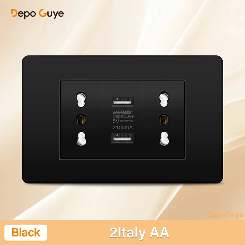 Italy Chile Mexico Outlet with USB Smart Type-c 20W Fast Charging Wall plug,Brazil Electric Light Switch Dual usb Power Socket