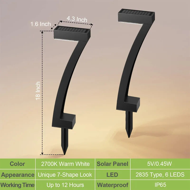 4pc 7-Shaped Solar Garden Light LED Lawn Pathway Decorative Lamp Solar-Powered Outdoor Lighting for Yard Patio Driveway