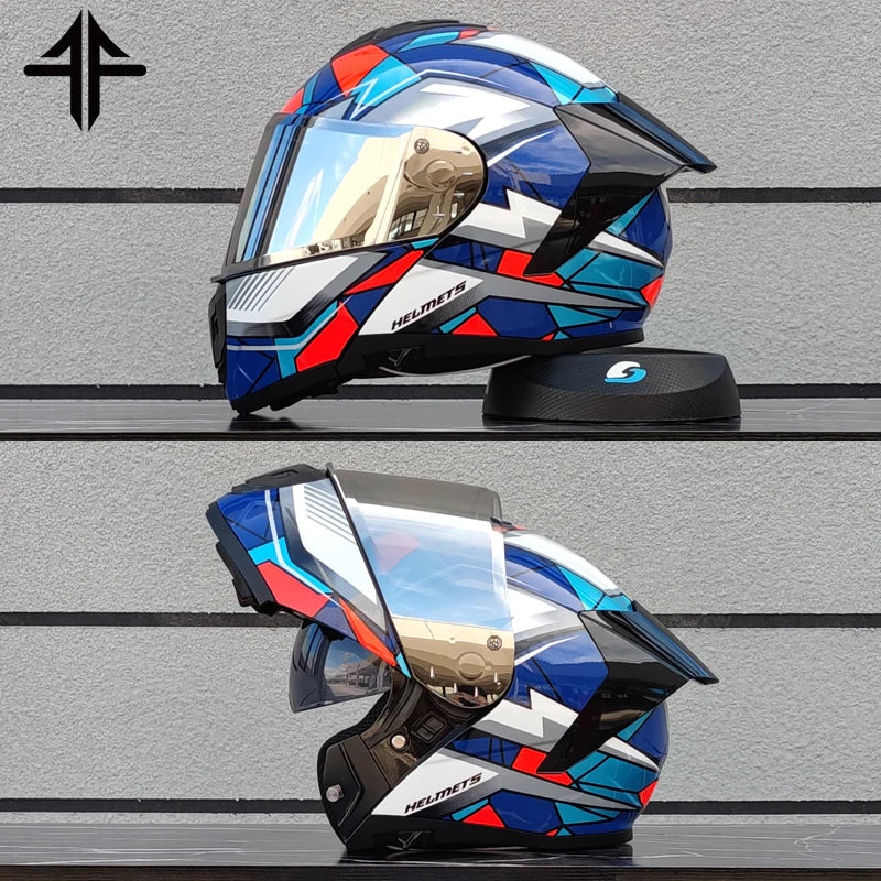 2025 Personalised Motorcycle Full Face Helmet Men Women Fashion Dual Lens Helmets Motocross Racing Modular Flip Up Casco Moto