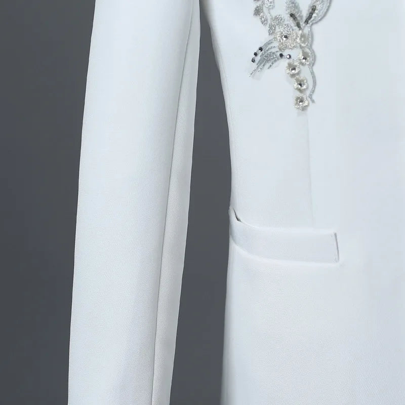 Men's White Standing Lapel Suit Two-Piece, Chinese Style Long Sleeve Jacket with Trousers, Blue Red Black Optional, Asian Size