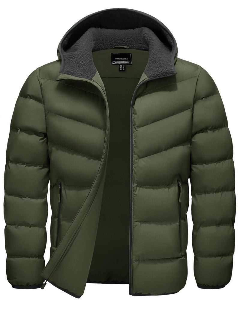 TACVASEN Mens Sherpa Lined Puffer Jacket Quilted Full-Zip Water Resistant Windproof OutShell Zippered Pockets Fleece Warm Coat