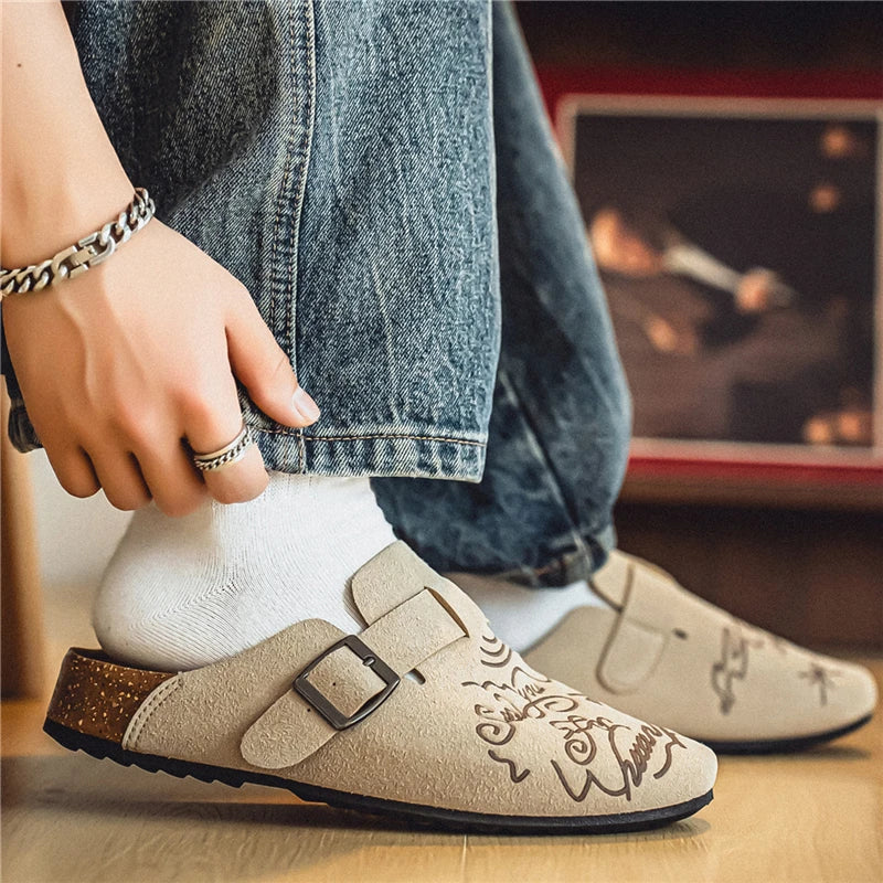 Men's Mules Casual Slippers Summer new Breathable lightweight outdoor walking shoes fashion youth comfort non slip semi slippers
