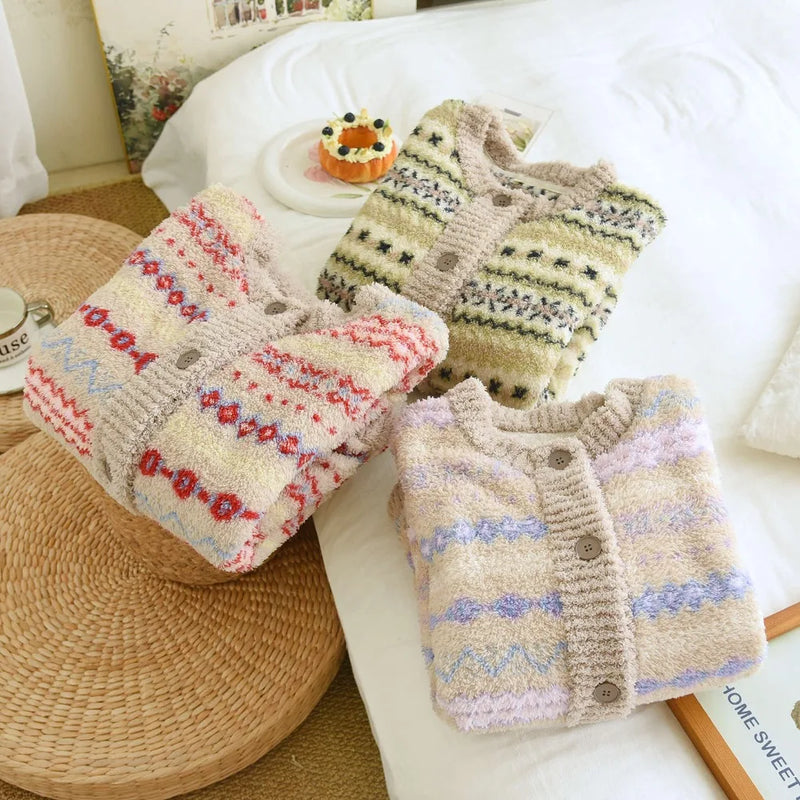 Flannel Thicken Warm Winter Sleepwear for Sleeping Women's Pajamas Home Wear Pyjama New Long Sleeve Pajama Top Print Nightwear