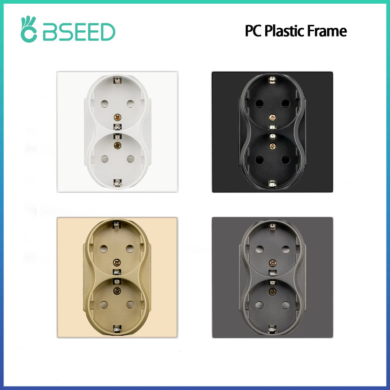 BSEED EU Wall Double Sockets European Dual Power Outlets for Home Office Electrical Plug 86mm Plastic Panel White Black