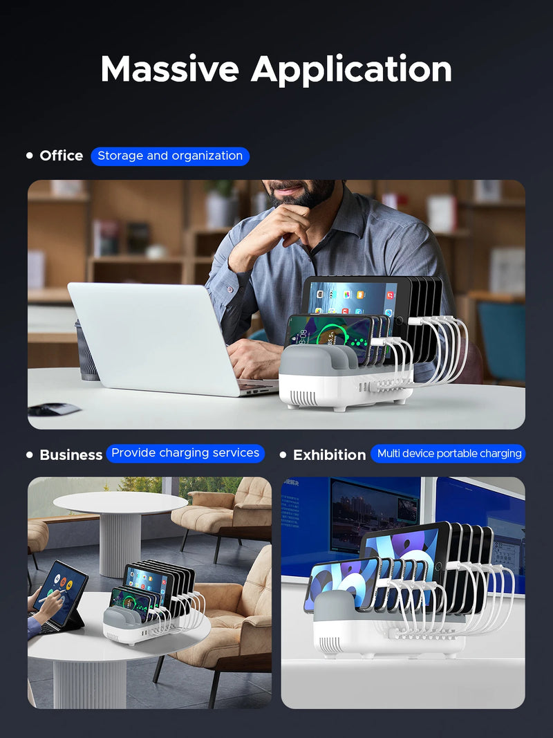 ORICO Desk USB Charging Station 120W 5V 2.4A USB Charger Safety Protection for iPhone Samsung Xiaomi Tablet