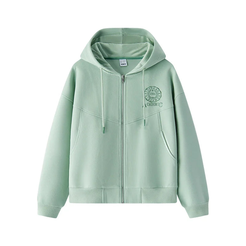 Semir Textured Jacket Women Spring Hooded Letter Embroidery Loose Drop Shoulder Split Design Preppy Style Casual Top