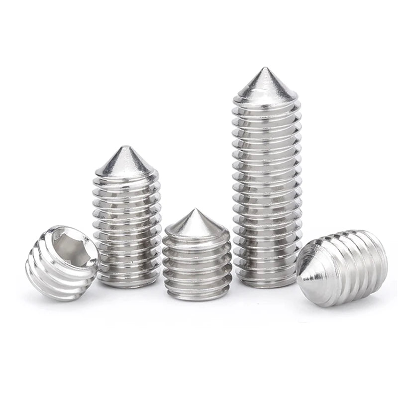 DIN914 304 -Stainless Steel Hex Socket Point Grub Screws M3 M4 M5 M6 M8 M10 Assortment Kit - High Hardness Fasteners Set
