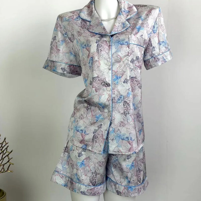 Silk Loungewear Sets Women Pajama New Summer Clothes Short Sleeve 2 Pieces Pyjama Set Nightwear for Woman Sleepwear Home Wear