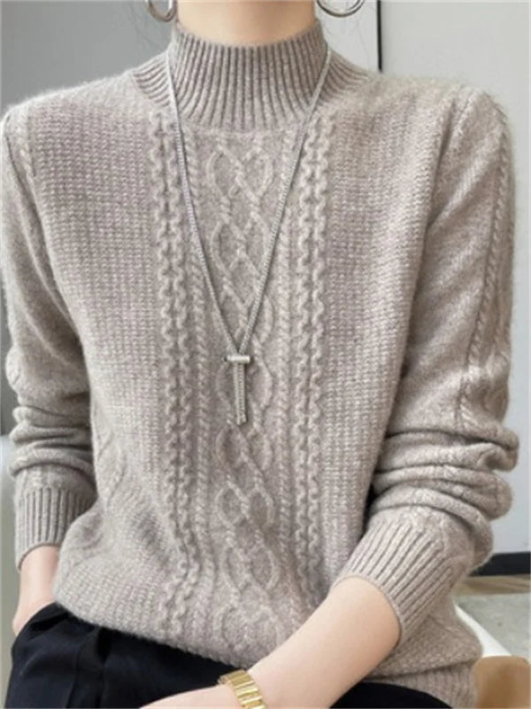 Women's Sweater Spring Autumn Winter Outside Wear Pullovers Half High Collar Knitwear Fashion Long Sleeve Pull Femme Sueter Tops