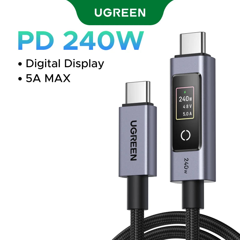 UGREEN PD240W USB-C Cable Digital Display Charging Smart Cable for Laptop HP Dell MacBook iPhone Duo 18/17 Samsung S26/25 iPad