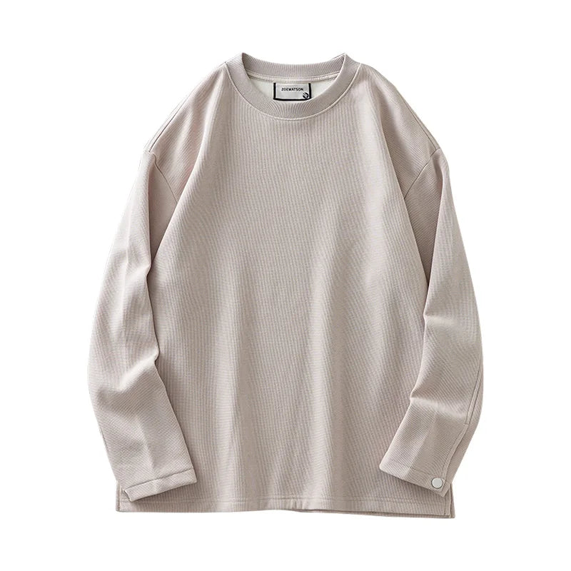 DUKEEN 400G Heavyweight Fleece-Lined Men's Sweatshirts Autumn and Winter Waffle Fabric Crew Neck Long Sleeve Warm Undershirts