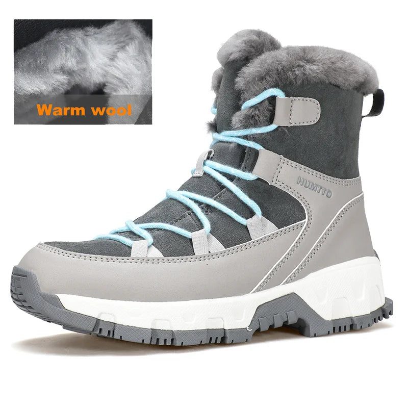 HUMTTO Winter Snow Women's Sneakers Leather Hiking Shoes Keep Warm Boots Woman 2024 Trainers Outdoor Women Casual Trekking Boots