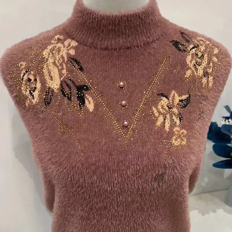 Pulls Femmes Printed Vintage Knit Cashmere Winter Clothes Woman Thicken Warm Spring Autumn Sweater Tops Mother Knitwear Jumper