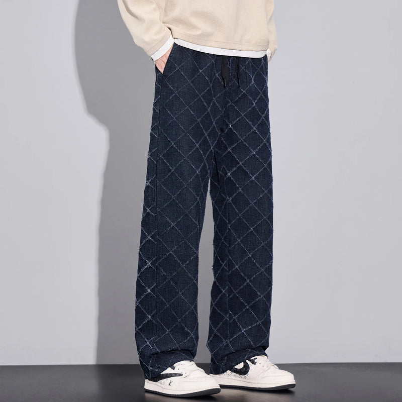 Men's Loose Fit Joggers with Drawstring Waist – Comfortable Diamond Plaid Casual Pants for Fall Daily Wear