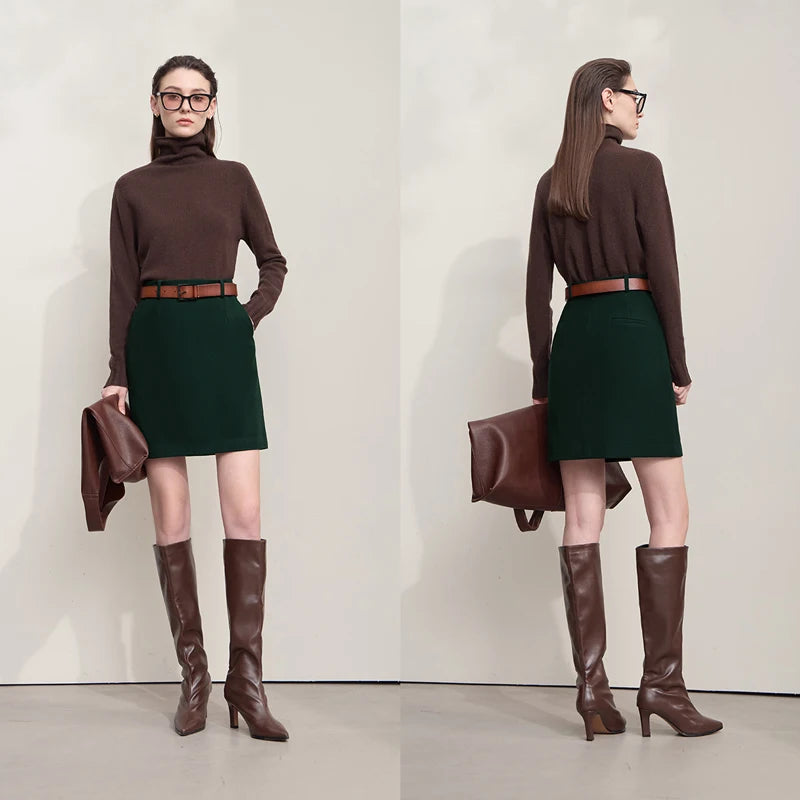 AMII Mini Skirt 2026 Winter New Commuter Elegant Versatile Women's Skirt Solid Color Minimalism Straight Short Skirt 12523131