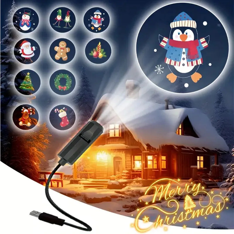 Creative Atmosphere Projection Lamp Pattern Projection USB Plug 360 Degree Rotating Night Light for Party Holiday Ceiling Decor
