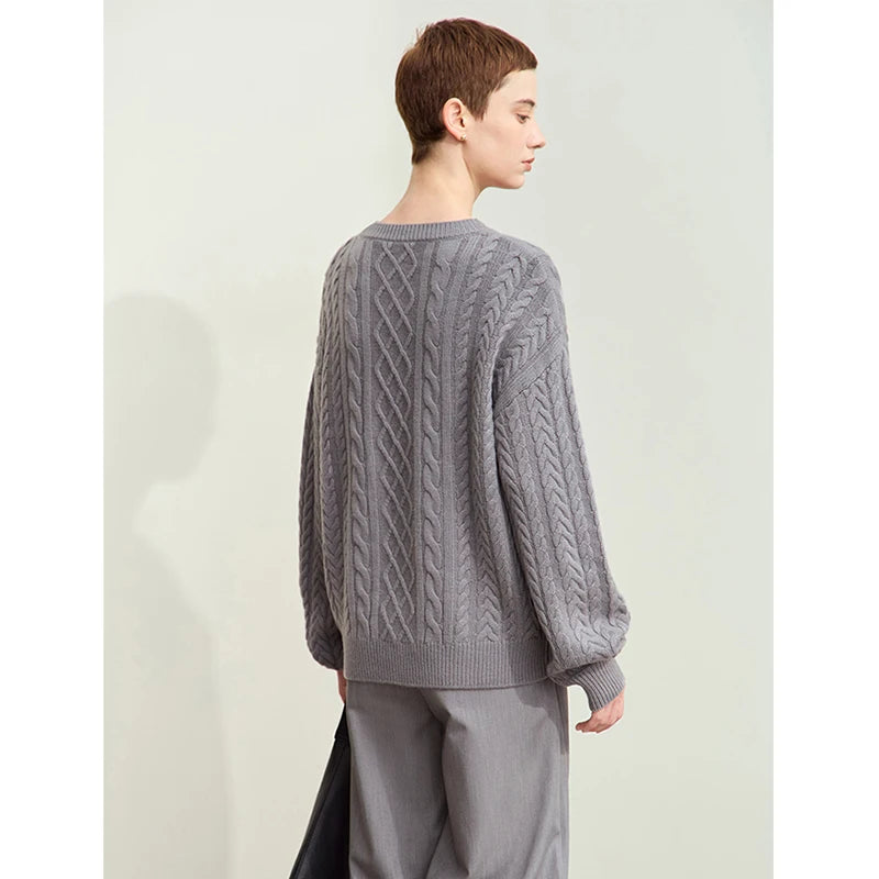 អាវយឺត Amii Minimalism Solid Women Solid 2025 ថ្មីរដូវស្លឹកឈើជ្រុះ គុណភាពរោមចៀម O-neck ដៃវែង អាវប៉ាក់បែប Vintage ទន់ 12443119