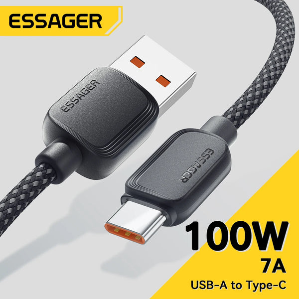 ខ្សែសាក Essager 7A 100W USB Type C សម្រាប់ Huawei Honor 88W សាកលឿន USB C Data Cord សម្រាប់ Xiaomi Oneplus Samsung