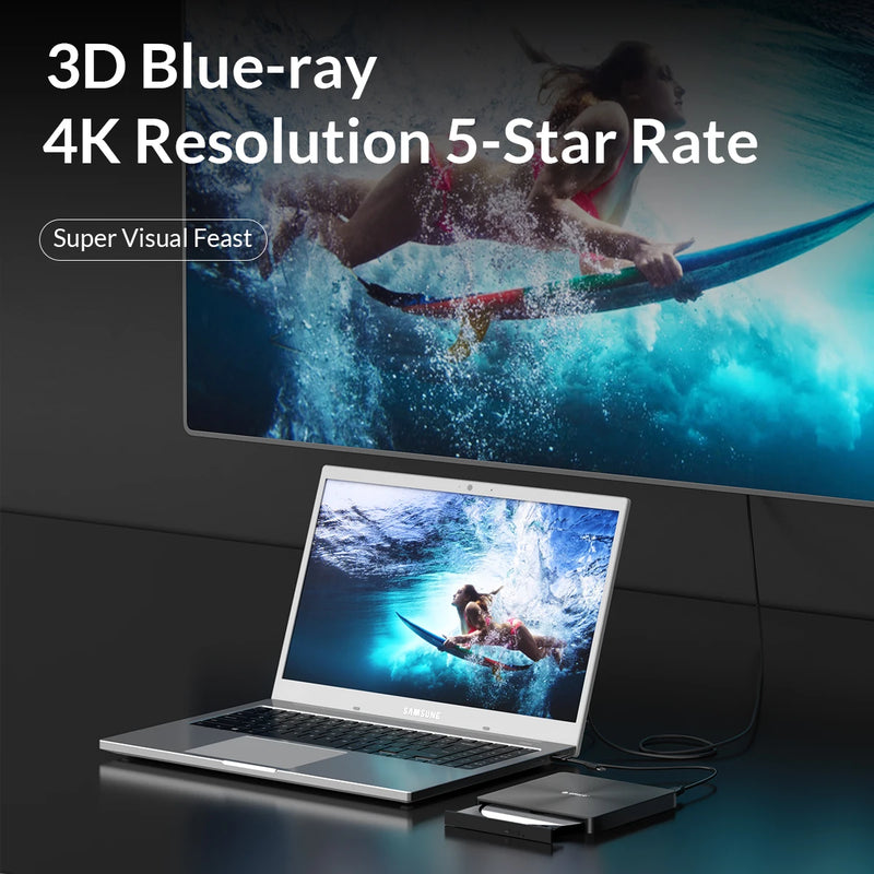 ORICO 100GB Blu-ray Portable BD CD Player CD-ROM Player CD Burner Writer Reader for PC Laptop Windows blu ray Player 4K