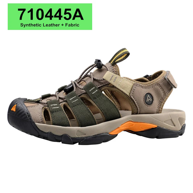 HUMTTO Summer Beach Sandals Men Outdoor Water Sneakers Leather Hiking Camping Climbing Aqua Shoes Breathable Sandals for Mens