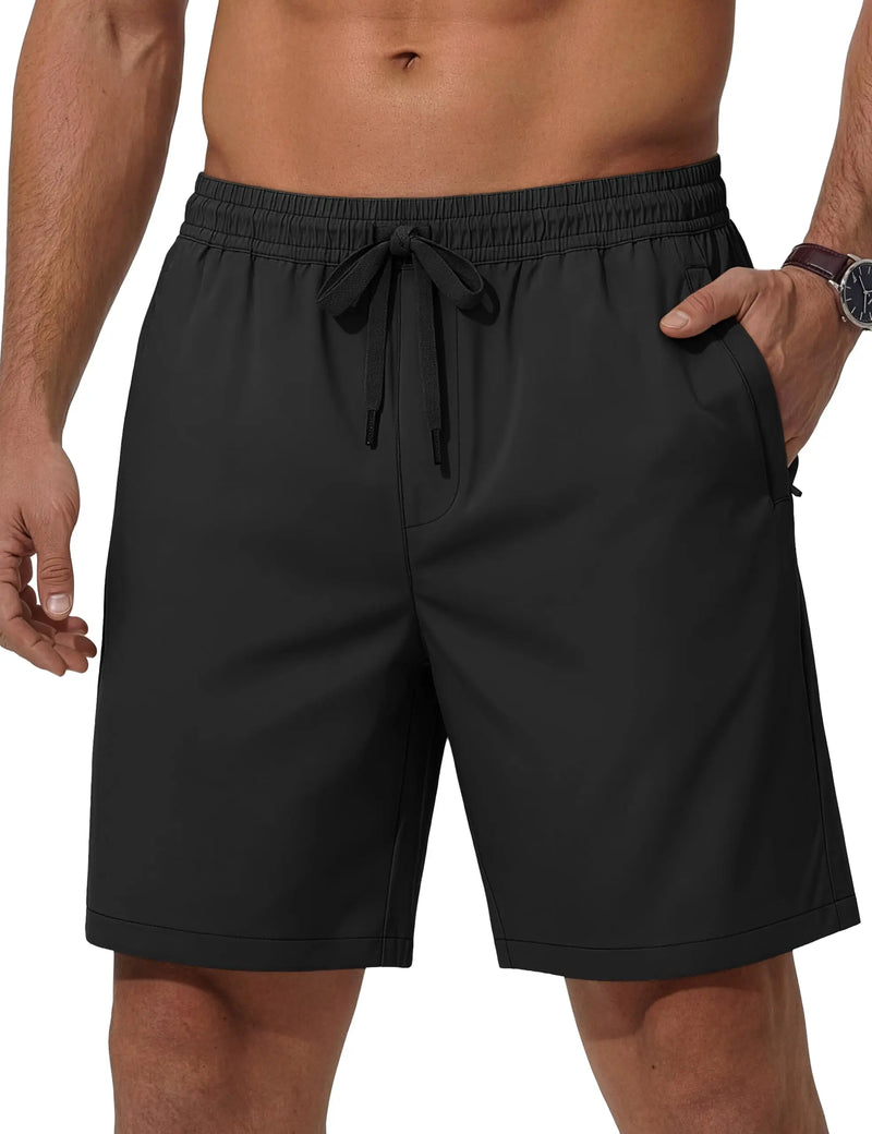 TACVASEN Men's Casual Shorts 7 Inch Inseam Elastic Waist Summer Athletic Shorts With Zipper Pockets Outdoor Daily Shorts