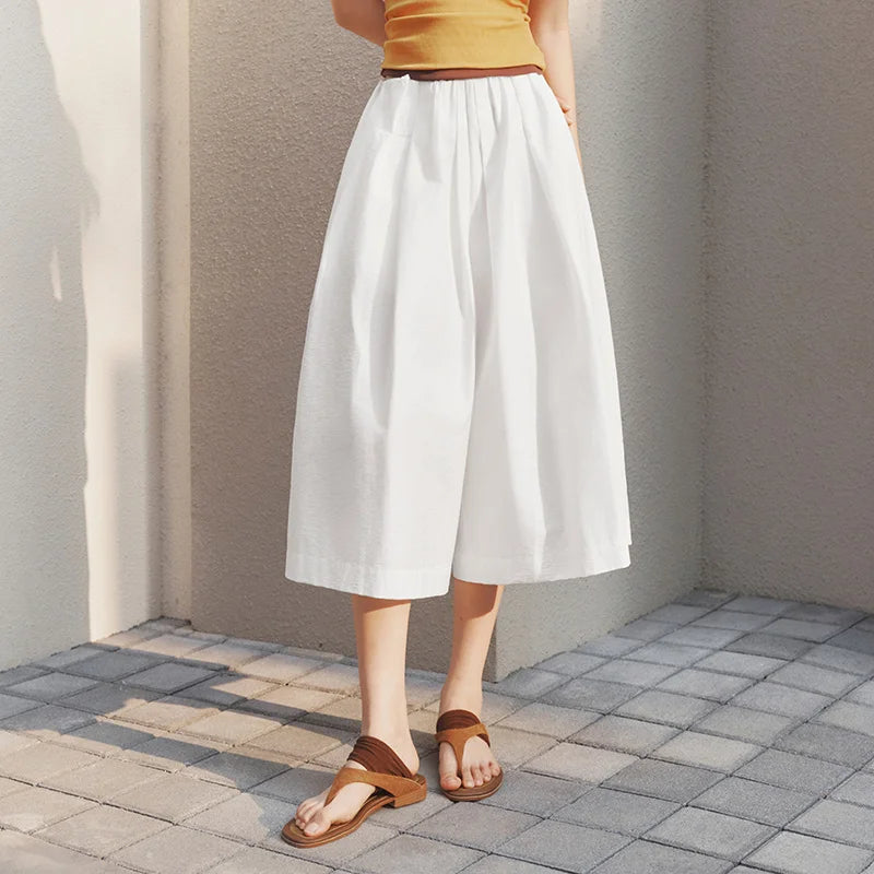 Semir Women Pants Textured 2026 Pleated Cropped Length Wide Leg Solid Urban Casual Everyday Style Soft Comfortable Daily Wear