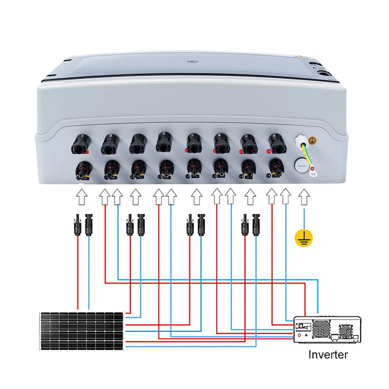 TOMZN Solar PV Combiner Box – 4 Input 4 Output, 1000VDC, Lightning Protection with MCB & SPD IP65 Waterproof 12-Way Distribution