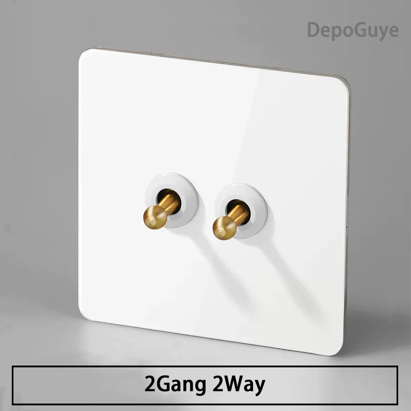 Stainless Steel Panel Retro Toggle Light Switch Gold/Black/White Wall Lamp Brass Lever EU UK Standard 1-4Gang Home Decoration