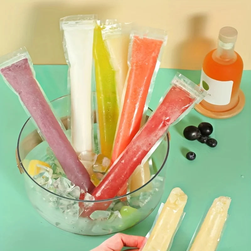 50pcs/pack Food Grade Disposable Self-Sealing Popsicle Bags Transparent DIY Ice Pop Molds Kitchen Summer Homemade Ice Cream