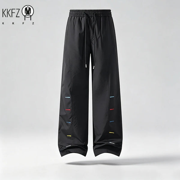 Relaxed Wide Leg Sport Pants For Men Elastic Waist Drawstring Detail Soft Smooth Fabric Casual Trousers For Daily Outing