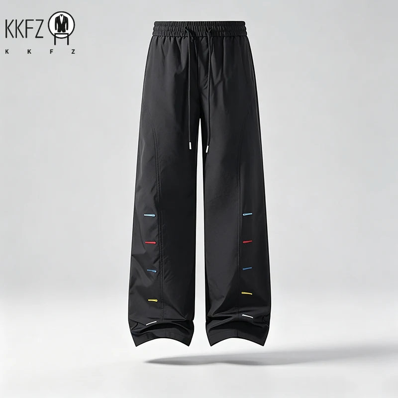 Relaxed Wide Leg Sport Pants For Men Elastic Waist Drawstring Detail Soft Smooth Fabric Casual Trousers For Daily Outing