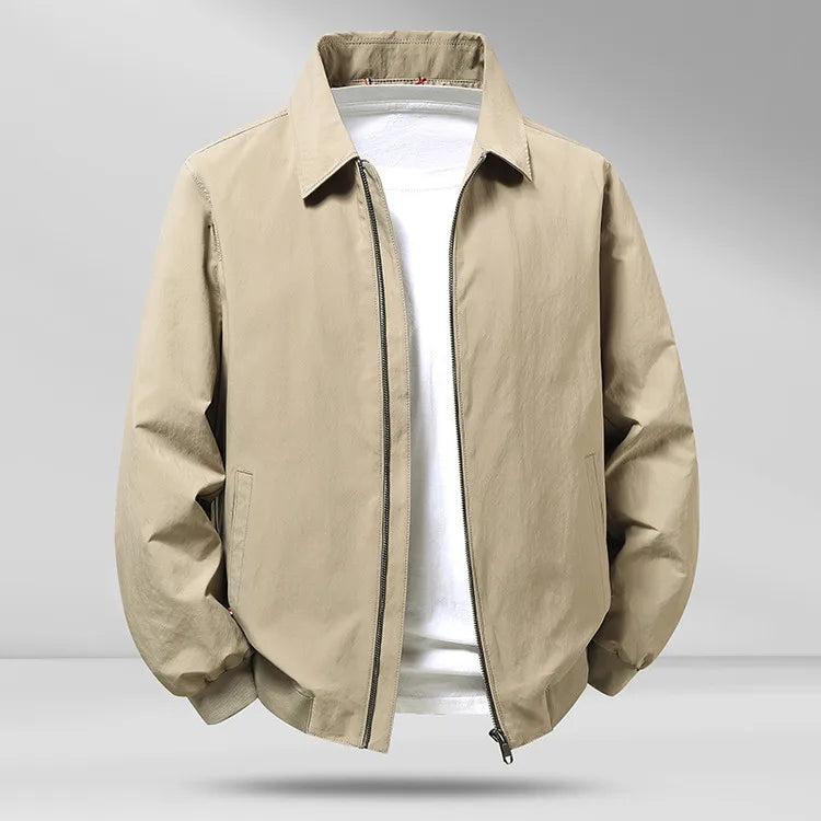 Men's Casual Turn-down Collar Jacket Lightweight Windproof Anti-Wrinkle Zip Front Spring Autumn Coat