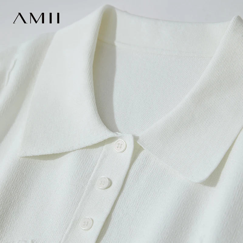 អាវយឺតដៃខ្លី Amii Minimalist សម្រាប់នារី រដូវស្លឹកឈើជ្រុះ ឆ្នាំ២០២៦ ថ្មី POLO ក អក្សរ Jacquard អាវច្រើនមុខងារ 12542136