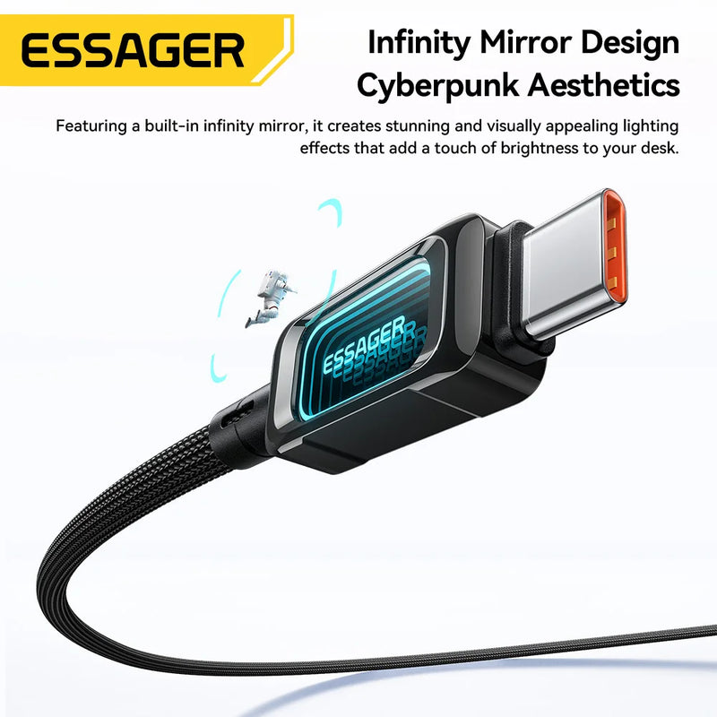 ខ្សែសាក Essager 100W USB Type C សម្រាប់ iPhone17 16 15 5A PD សាកថ្មលឿនសម្រាប់ Macbook iPad Samsung Xiaomi LED Type C ទៅ Type C Cable