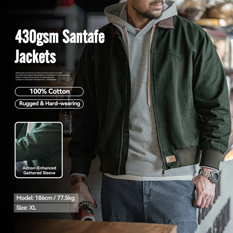 អាវធំ Maden Retro ទម្ងន់ធ្ងន់ Santafe Canvas Jackets កប្បាស Corduroy Lapel Ribbed Hem Cuffs អាវខ្លីសម្រាប់អាវធំរដូវស្លឹកឈើជ្រុះរបស់បុរស