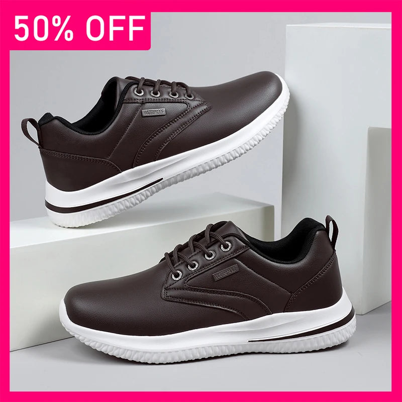 Men Sports Shoes New Leather Street Running Anti Slip Thick Soled Fitness Shoes Light Soft Youth Jogging Casual Shoes for Men
