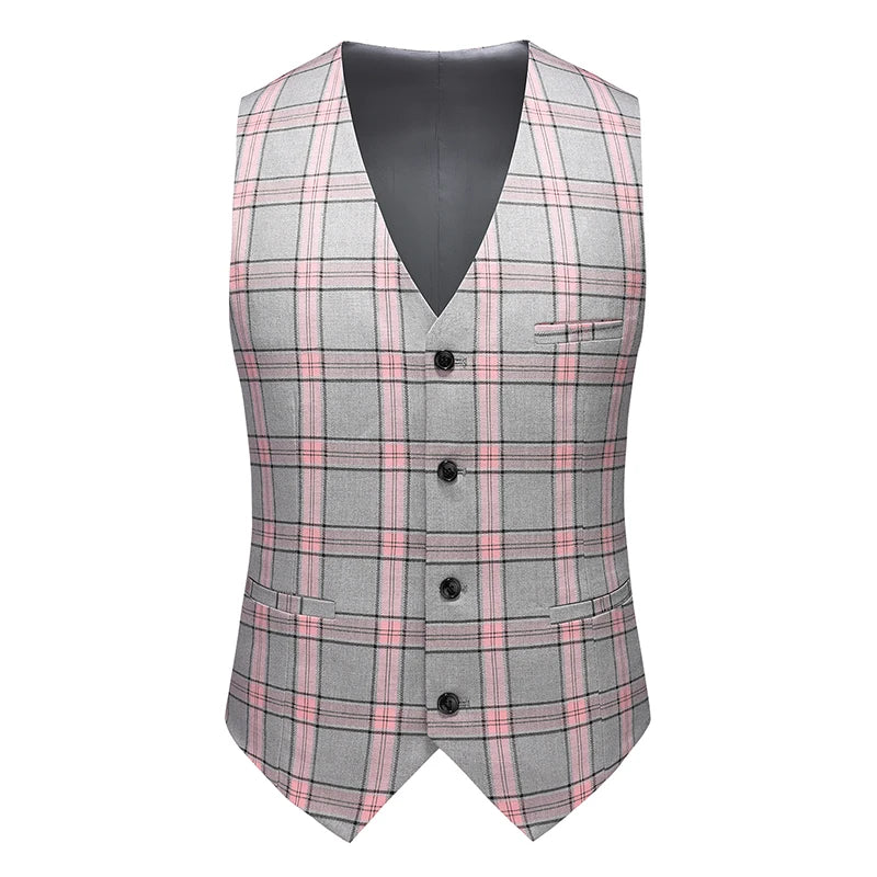 2026 New Men's Business Casual Sleeveless Vest Coat, Black and White Plaid Vests - Asian Size Slim-Fit Waistcoat. New 2026