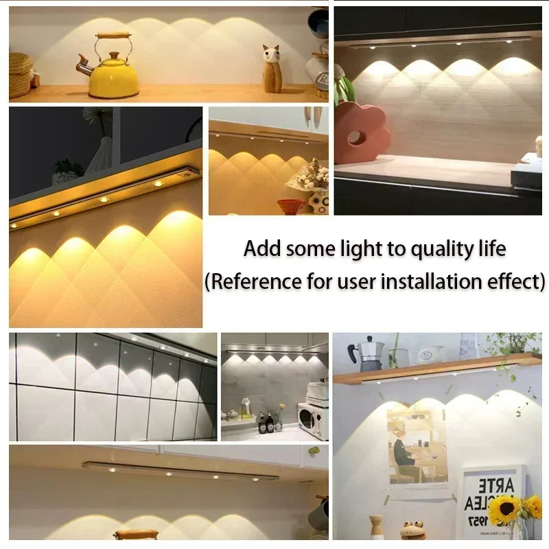 3 in 1 Under Cabinet Lights Wireless Lamp with Motion Sensor Night Lights for Kitchen Bedroom Wardrobe Closet Desk 20/30/40/50CM
