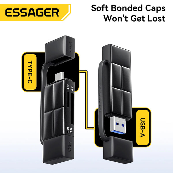 ឧបករណ៍អានកាត Essager USB 3.0/Type-C ទៅ SD Micro SD TF Memory Card Adapter សម្រាប់គ្រឿងបន្លាស់កុំព្យូទ័រយួរដៃកុំព្យូទ័រ Smart Cardreader Card Reader