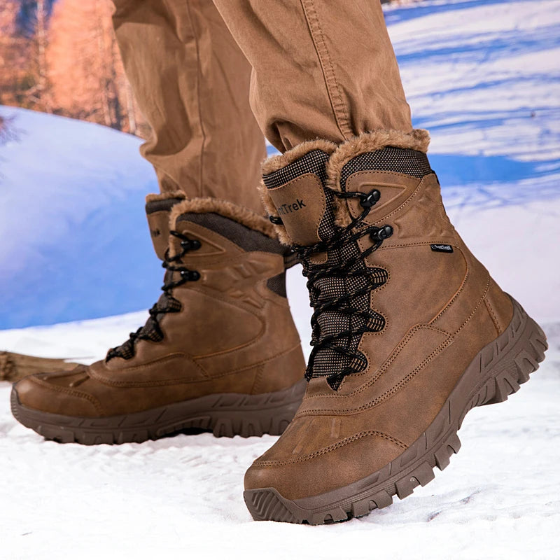 Men's warm plush combat boots winter new casual cotton boots outdoor jungle anti-slip high top light comfort snow training boots