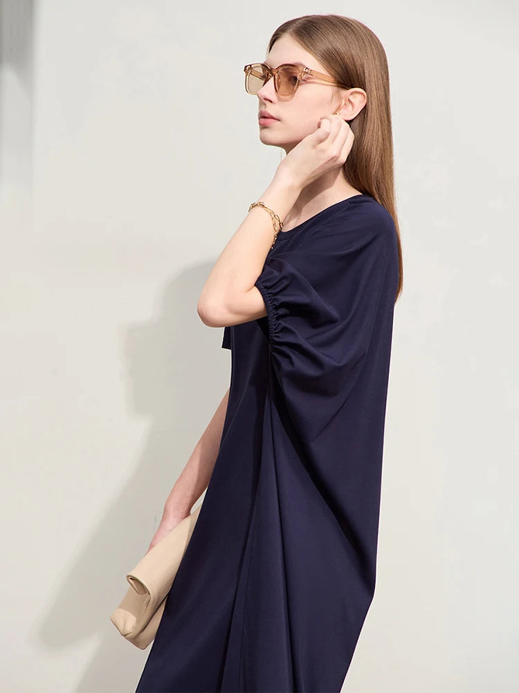 រ៉ូប Amii Minimalism សម្រាប់ស្ត្រីឆ្នាំ ២០២៤ រដូវក្តៅថ្មីធម្មតារលុង O Neck ប៉ាក់អក្សរម៉ូដរ៉ូបមីឌីប៉ាក់ស្រី ១២៤២២០៣២
