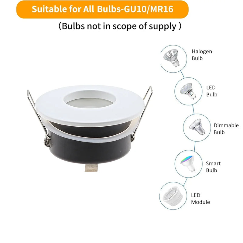 JOYINLED Recessed Spotlights GU10 MR16 Frame IP65 Aluminium White Bathroom Mounting Frame for LED Waterproof Recessed Lights
