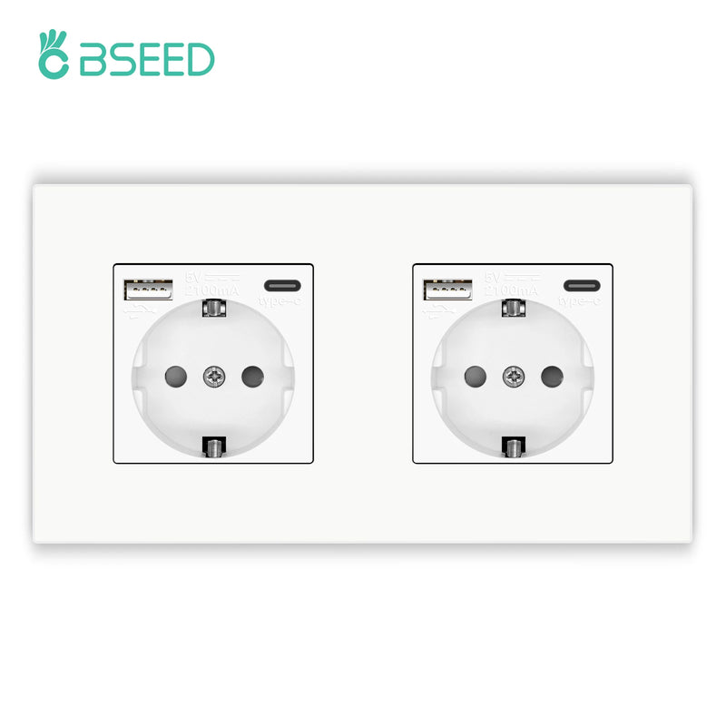 BSEED EU Mechanical Wall Light Switch With Wall Socket 1/2/3Gang 1Way Plastic Panel Double Sockets Triple Power Outlets 250V