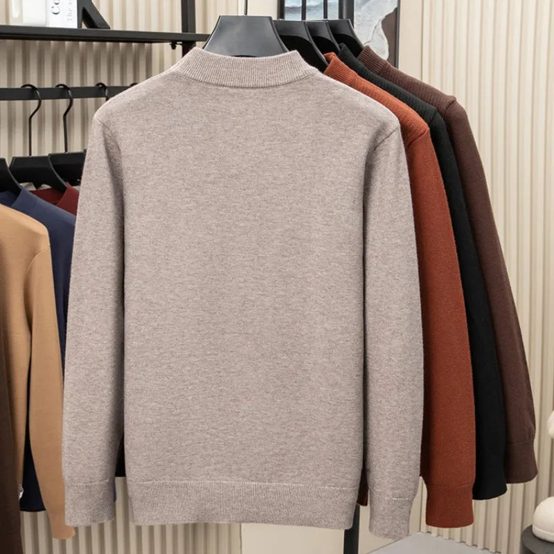 Men's Heavyweight Half High Collar Sweater 500g Thick Wool Blend Anti-Pilling Winter Pullover