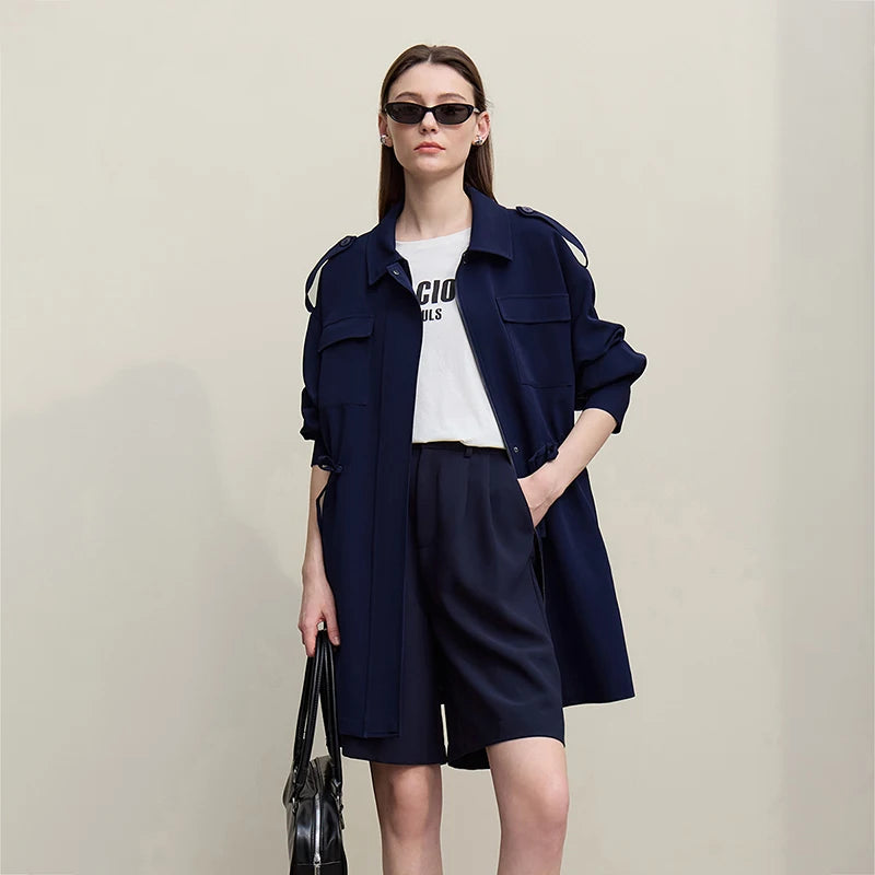 អាវធំ Amii Trench Coat រដូវស្លឹកឈើជ្រុះឆ្នាំ ២០២៦ អាវធំថ្មីសម្រាប់នារី មានខ្សែរ៉ូត ចង្កេះមានហោប៉ៅរលុង មានខ្សែរ៉ូត 12641128
