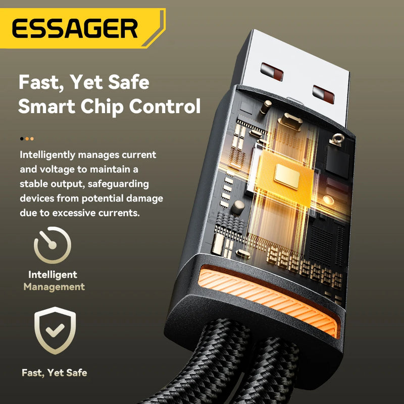 ខ្សែសាក Essager 2 in 1 7A USB A ទៅ Type C ទៅ Lighting 100W PD សាកលឿនសម្រាប់ Macbook IPhone16 15 14 Samsung Xiaomi Huawei Hono